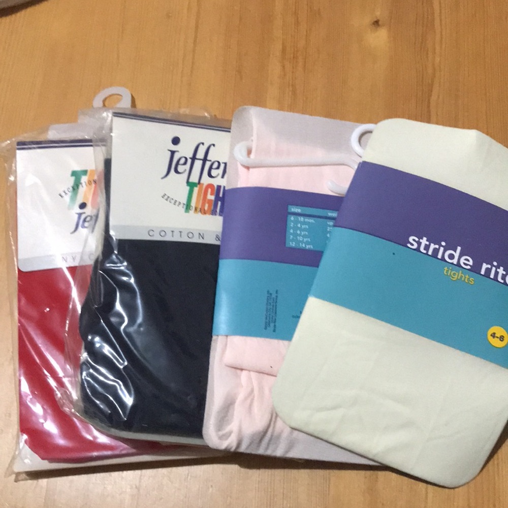 Red, navy, pink, ecru tights, 4-6 Yrs , SET of 4